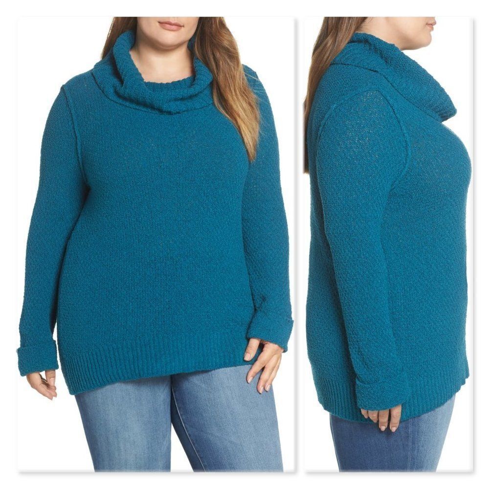 Caslon Cowl Neck Cozy Sweater sz 1X in Teal